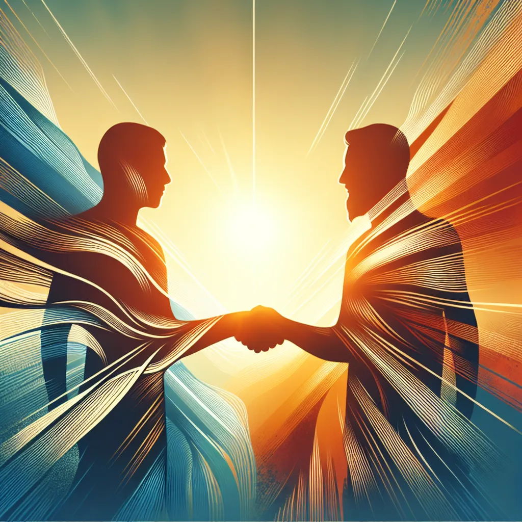 This image captures the essence of new beginnings and the collaborative spirit that is the hallmark of every strong business relationship. As the dawn of understanding breaks upon the horizon, the handshake signifies a bond forged not just in agreement, but in shared vision and mutual growth.