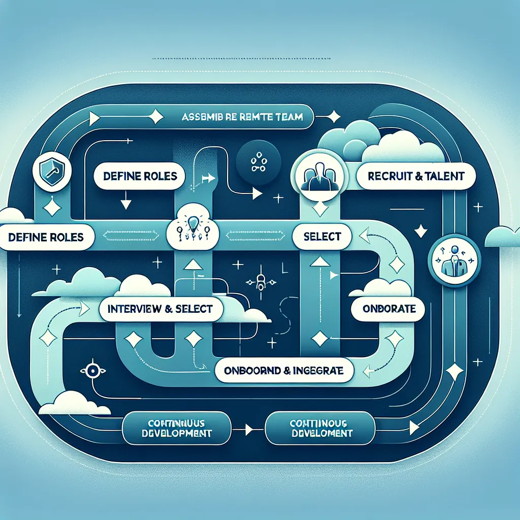 <strong>Blueprint for Synergy:</strong> This flowchart serves as the navigator's map through the intricate journey of assembling a remote team, where each stage is a stepping stone to a cohesive and innovative workforce, echoing the article's focus on strategic team-building.